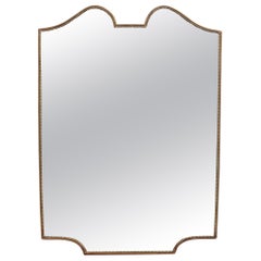 Vintage Mid-Century Italian Wall Mirror with Brass Frame and Beading (circa 1950s)