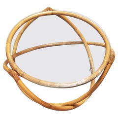 Restored Rattan Gyroscope Shaped Glass Coffee Table