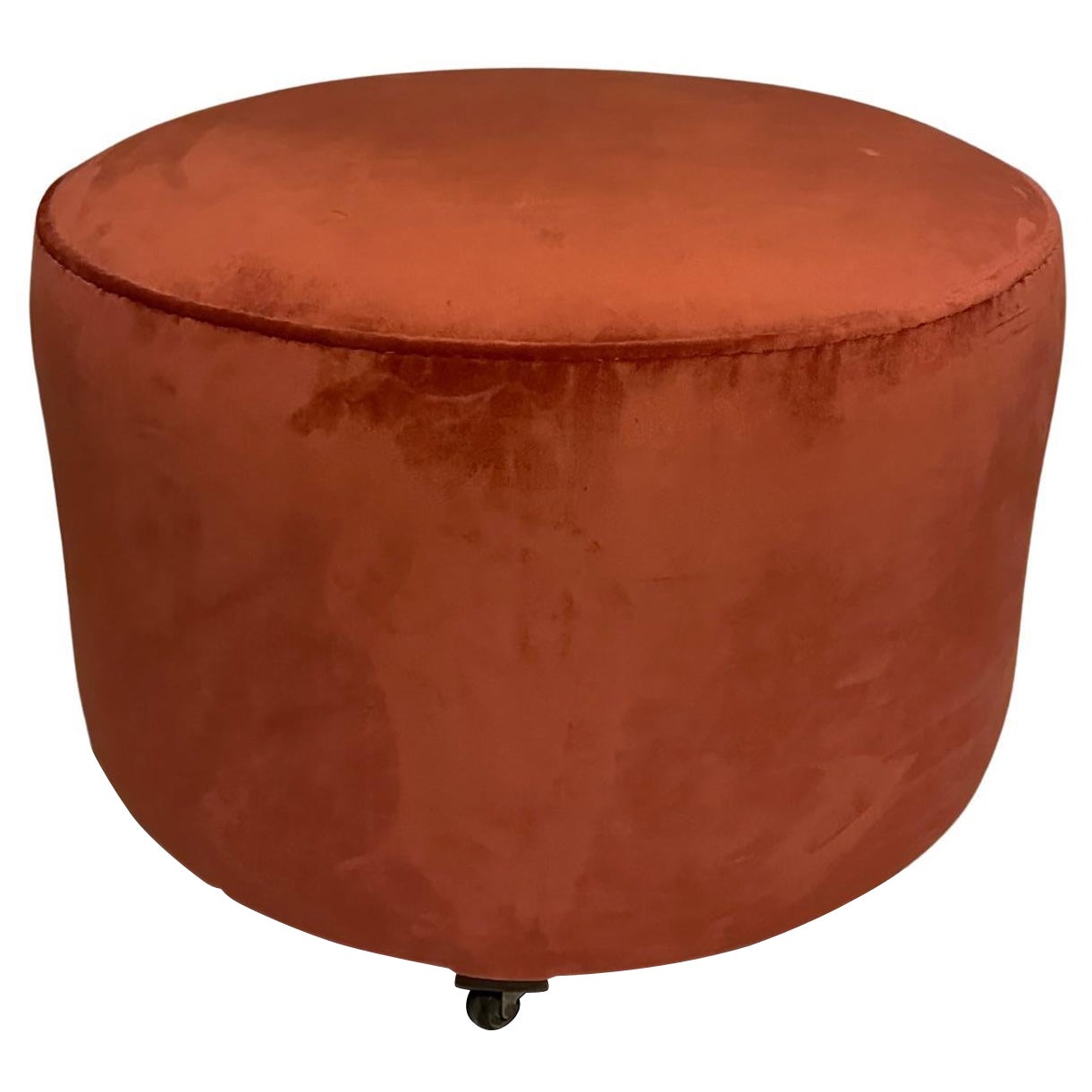 Mid-century French Stool reupholstered with an Orange Velvet  For Sale