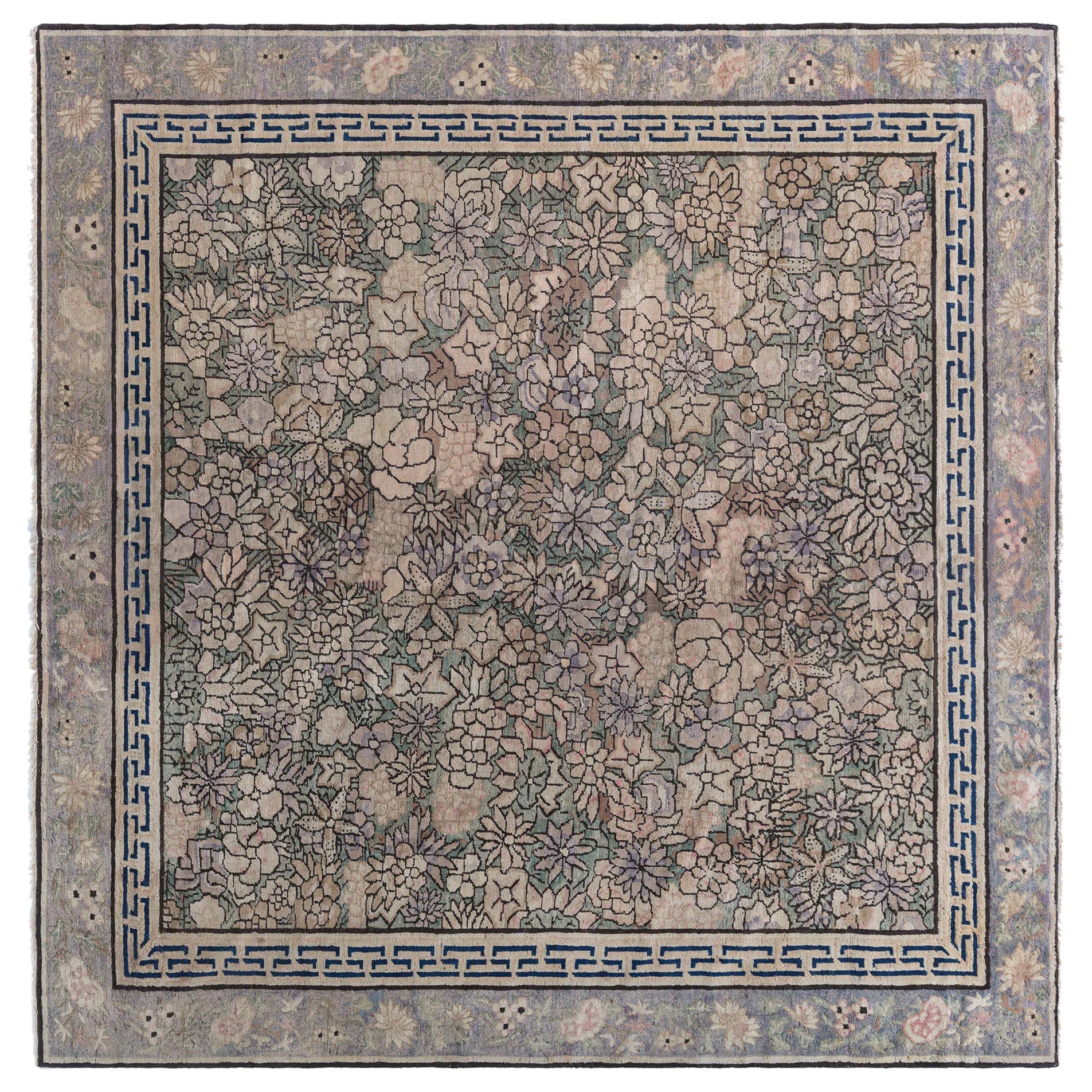 Authentic 19th Century Chinese Blue Purple Wool Rug For Sale