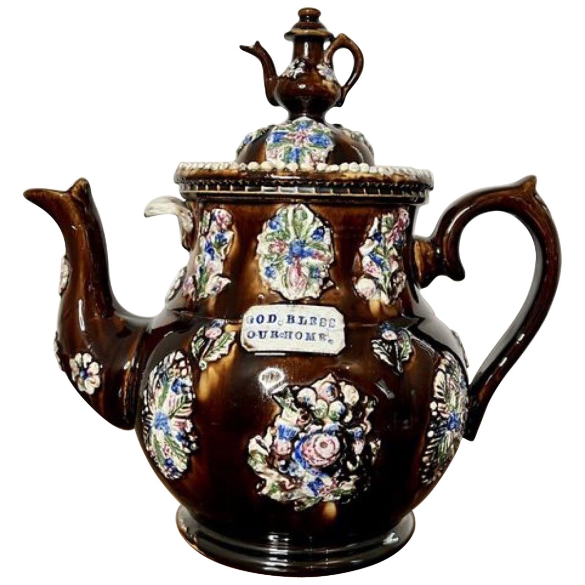 Large unusual antique Bargeware tea pot  For Sale