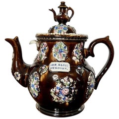 Large unusual Antique Bargeware tea pot 