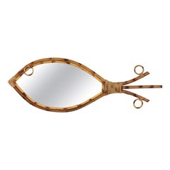 French Rattan Bamboo Fish Shaped Mirror, 1960s  