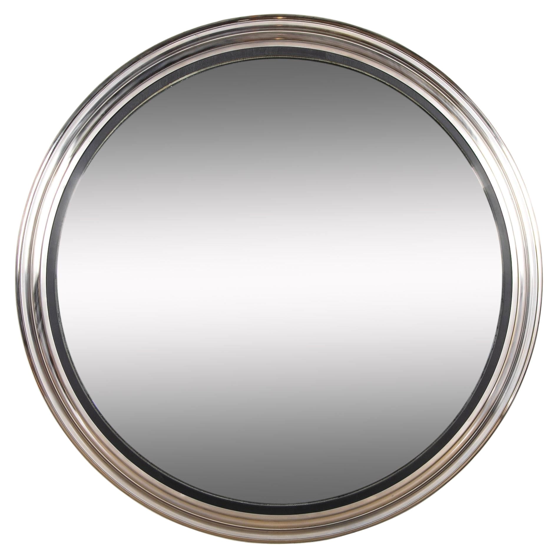 Regency Style Convex Mirror, Brushed Steel, Large Scale For Sale