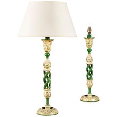 A Rare Pair of Cream Kashmiri Candlestick Lamps