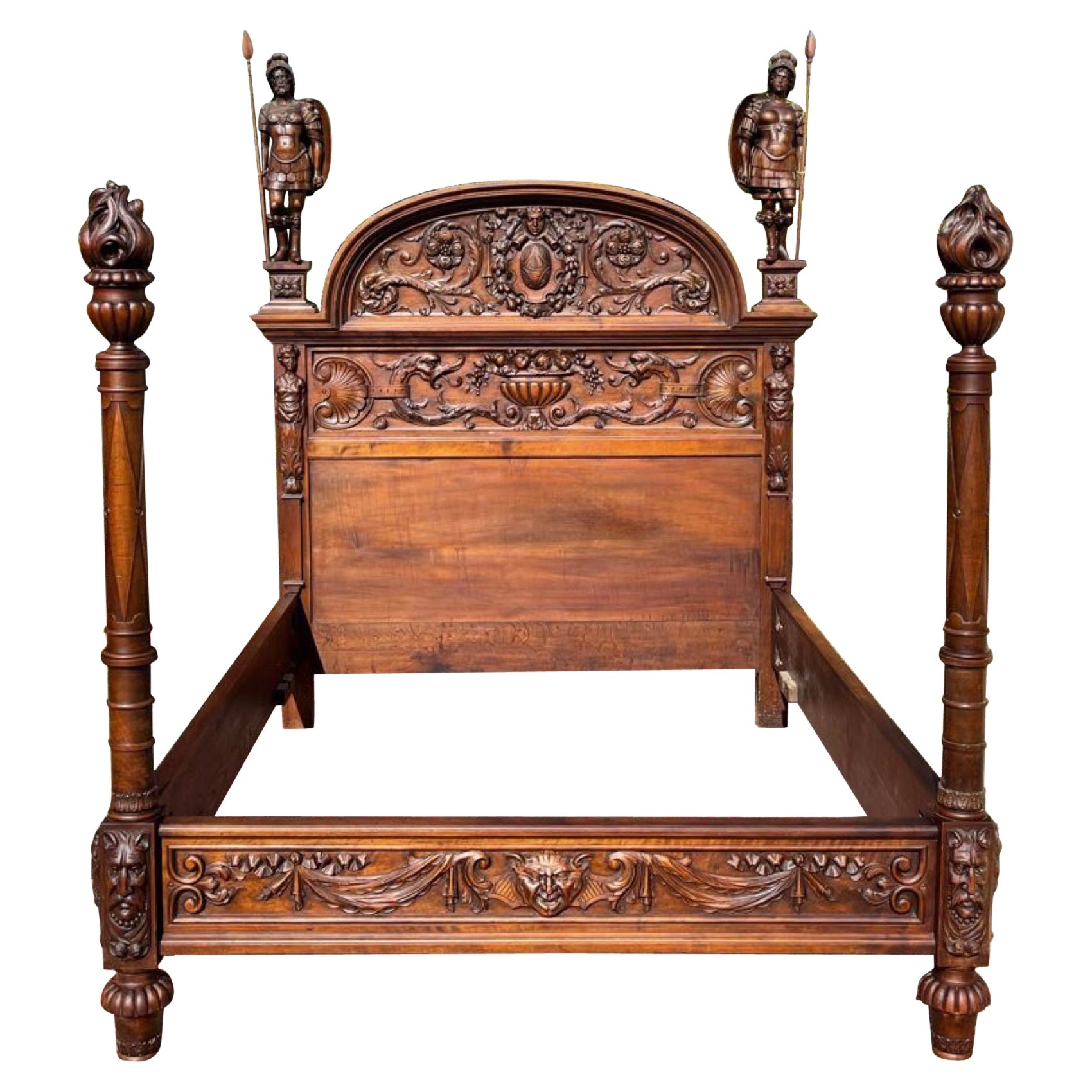 Exceptional Renaissance Style Carved Walnut Bed For Sale
