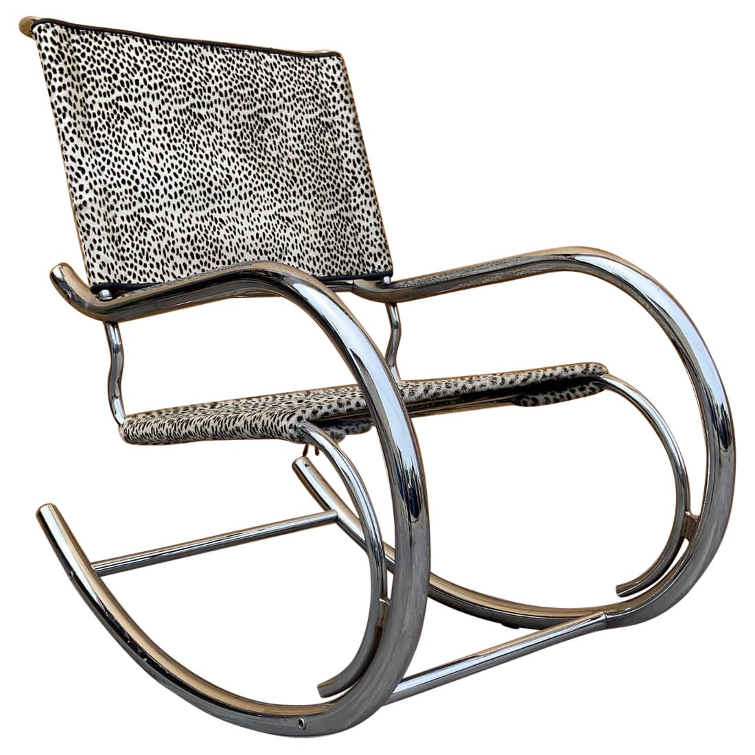 Mid Century Modern Mies Van Der Rohe Style Fasem Bauhaus Chrome Sling Rocker For Sale