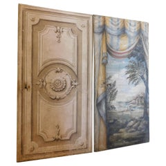 N.2 antique wooden doors, richly painted double-sided different theme, Italy