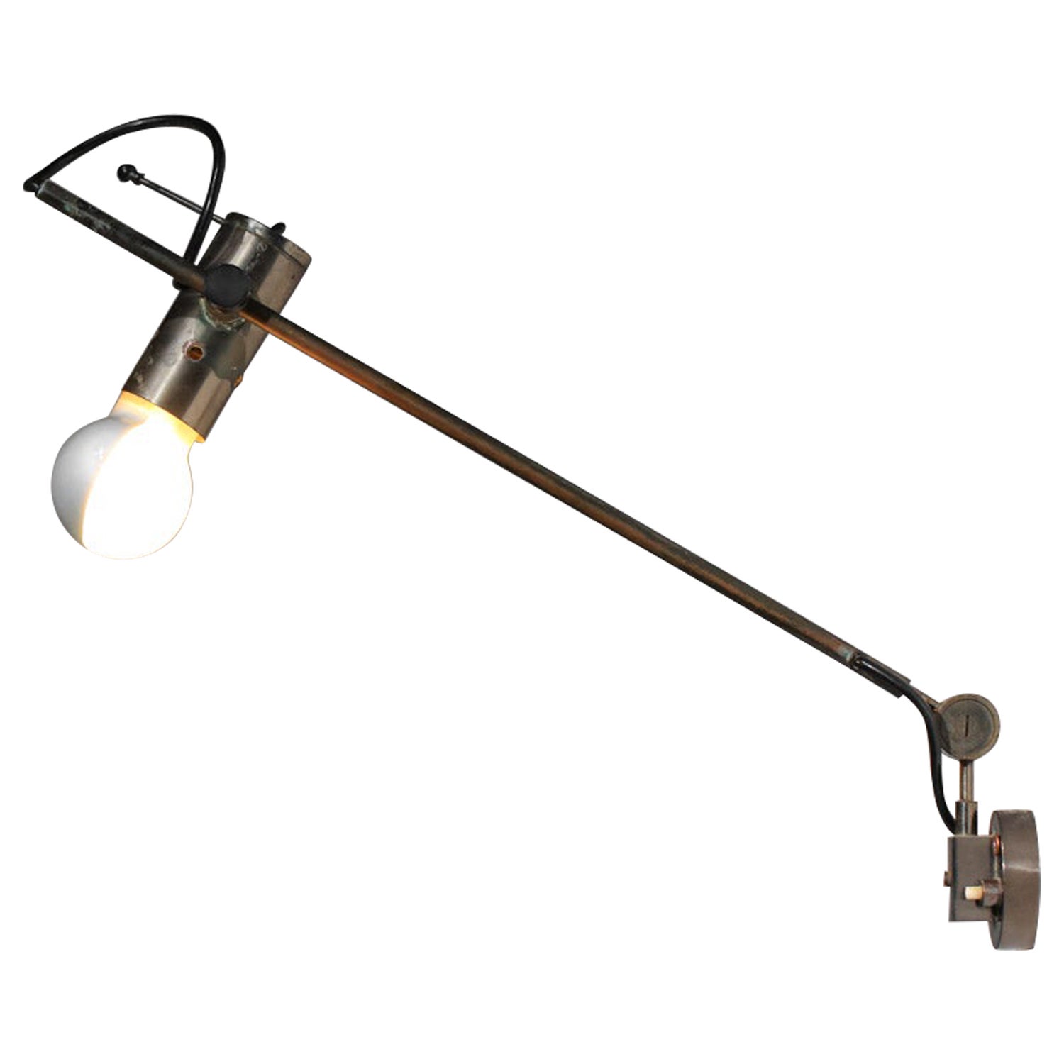 Tito Agnoli stem wall light for Oluce 60s Italian nickel plated