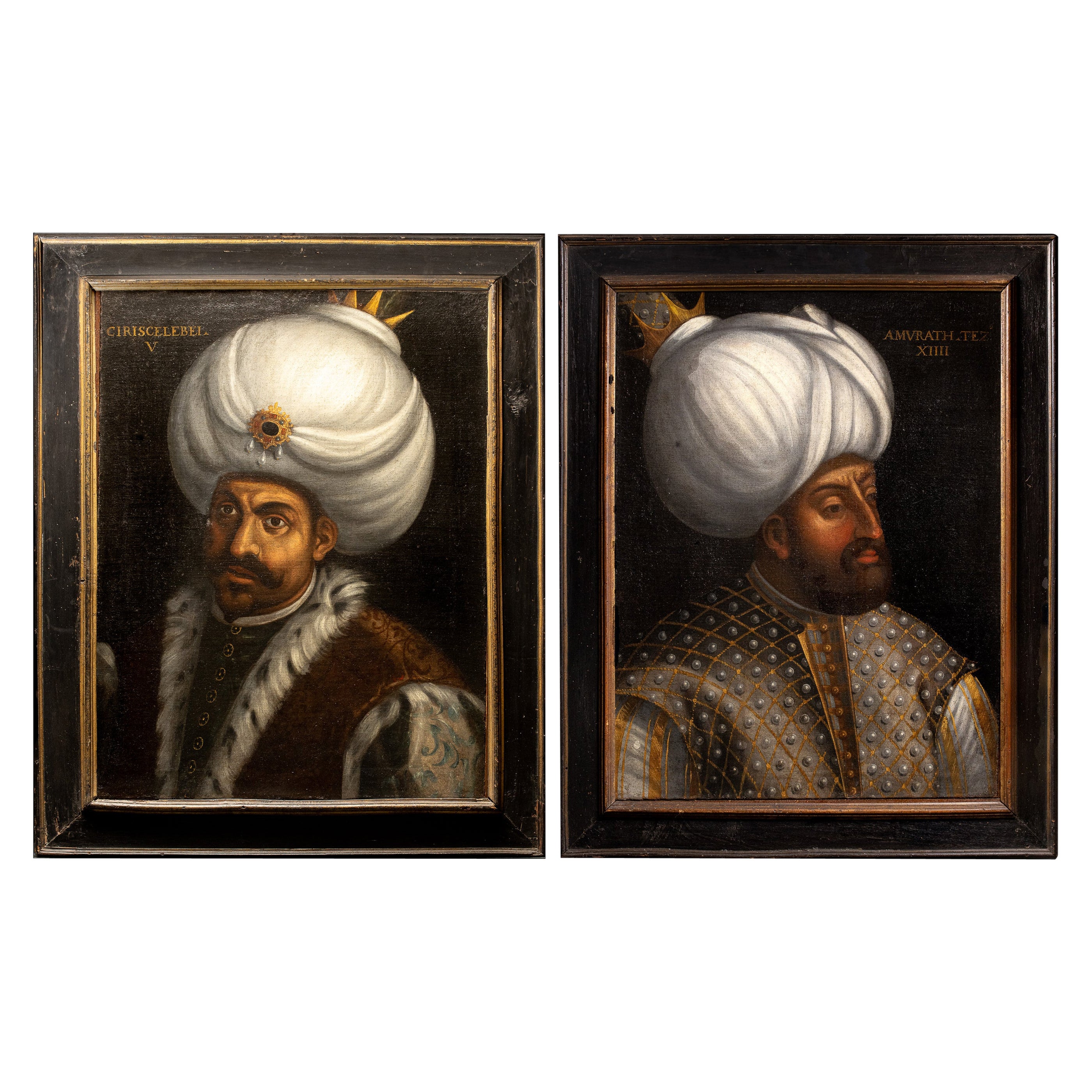 Pair of 16th C Portraits of Turkish Ottoman Sultans, follower of Paolo Veronese. For Sale