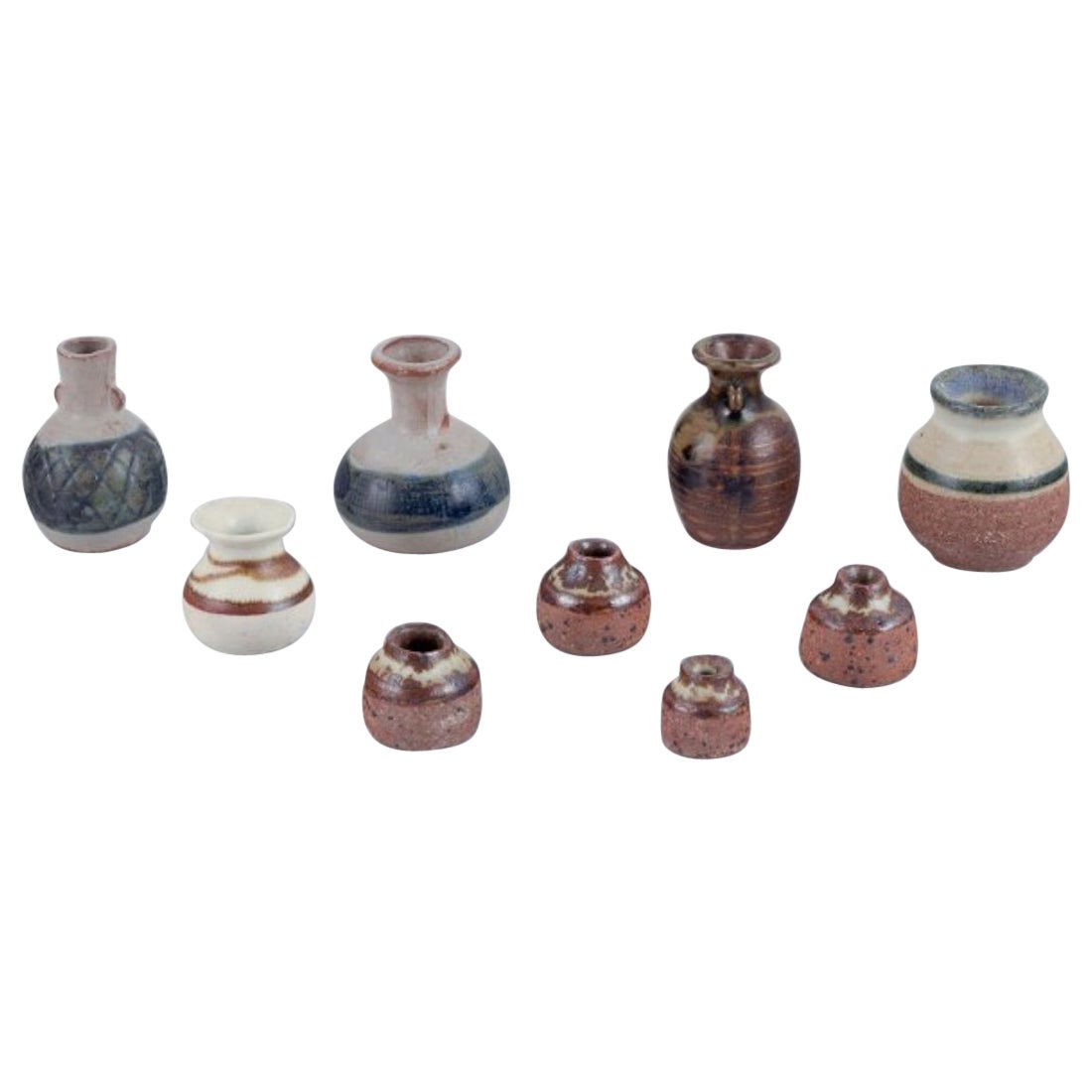 Stouby Keramik, Denmark. Collection of nine miniature ceramic vases. For Sale