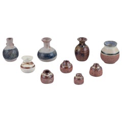 Retro Stouby Keramik, Denmark. Collection of nine miniature ceramic vases.