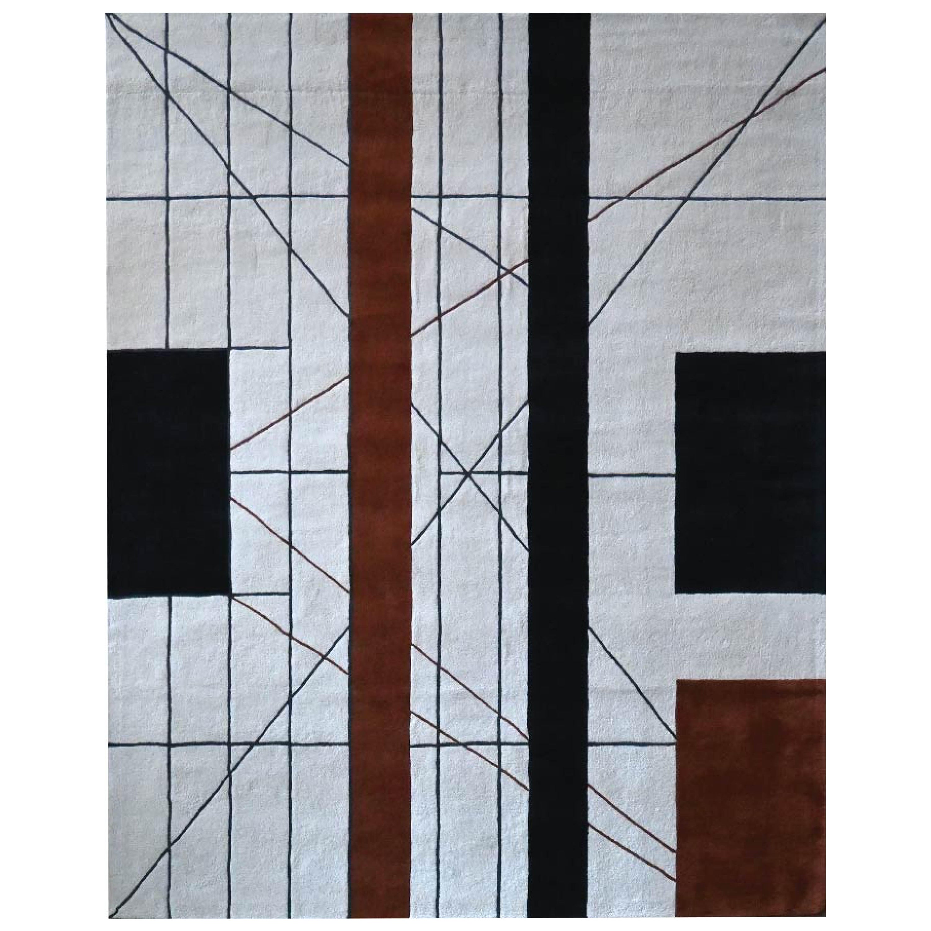 Tapis de sol en laine Pavillon NZ fait main 8' x 10'. Inspiré du musée Le Corbusier