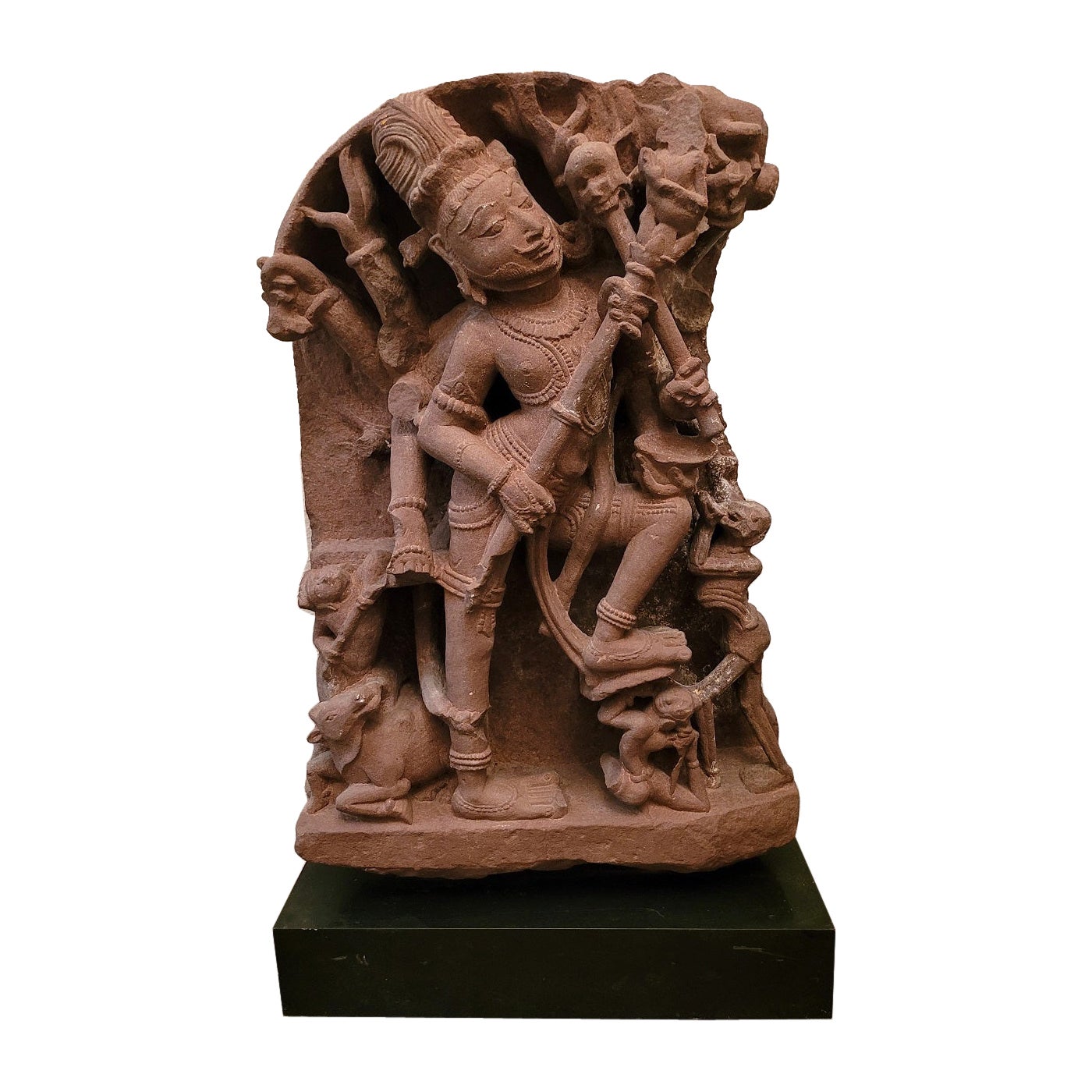 11C Shiva Tripurantaka Red Sandstone Relief For Sale