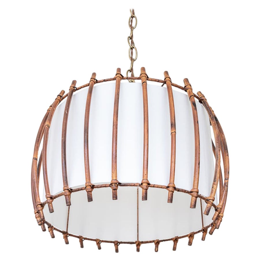 French Rattan Pendant Light For Sale