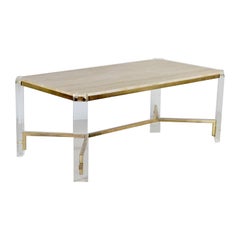 Exclusive brass and travertine dining table