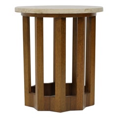 Harvey Probber Travertine and Mahogany Pierced Side Table