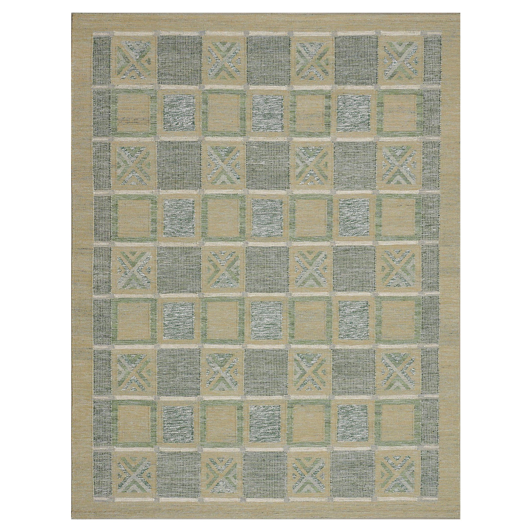 Contemporary Hand-woven Wool Swedish Inspired Rug For Sale
