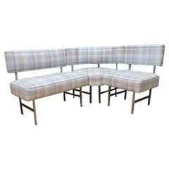 Vintage Modern Corner Dining Banquette in Plaid Fabric 