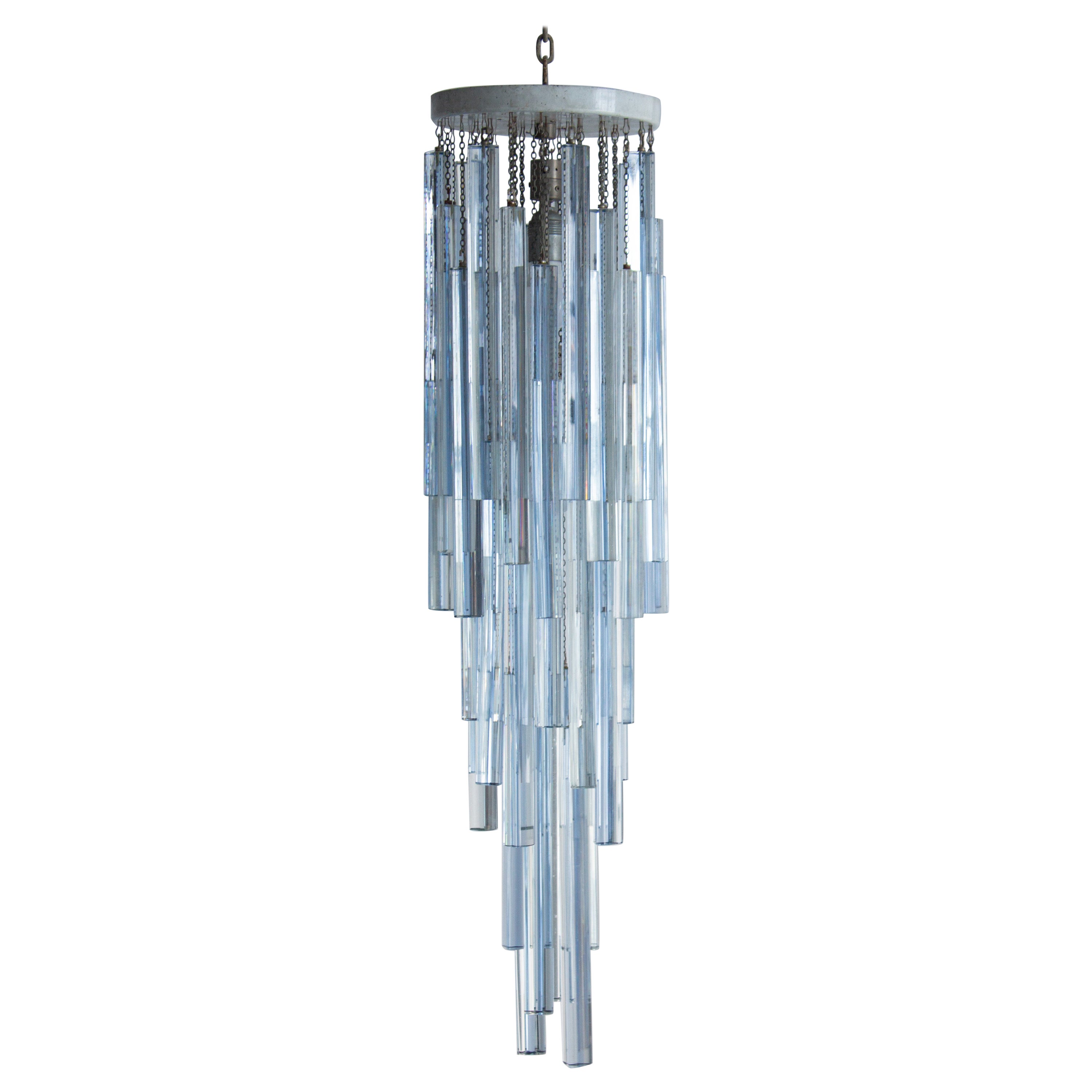 Venini Ice Blue Triedri Murano Glass Chandelier