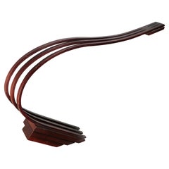 Asymmetrical wood desk lamp from France, 1980s