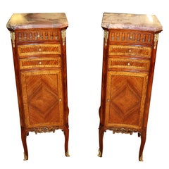 Antique Pair of French Louis XV Style Semainier Lingerie Chest Tall Night Stands
