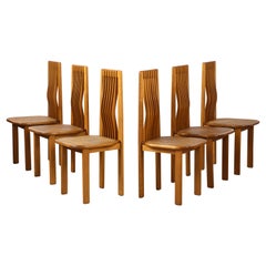 Retro Italian 1970's Set of Six Maple and Cane Dining Chairs, Italy, circa 1970 