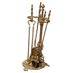 Vintage French Brass Five-Piece Fireplace "Serviteur" Tool Set 