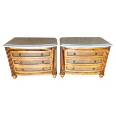 Pair British Colonial Style Bamboo, Rattan, Tessellated StoneChests/Nightstands 