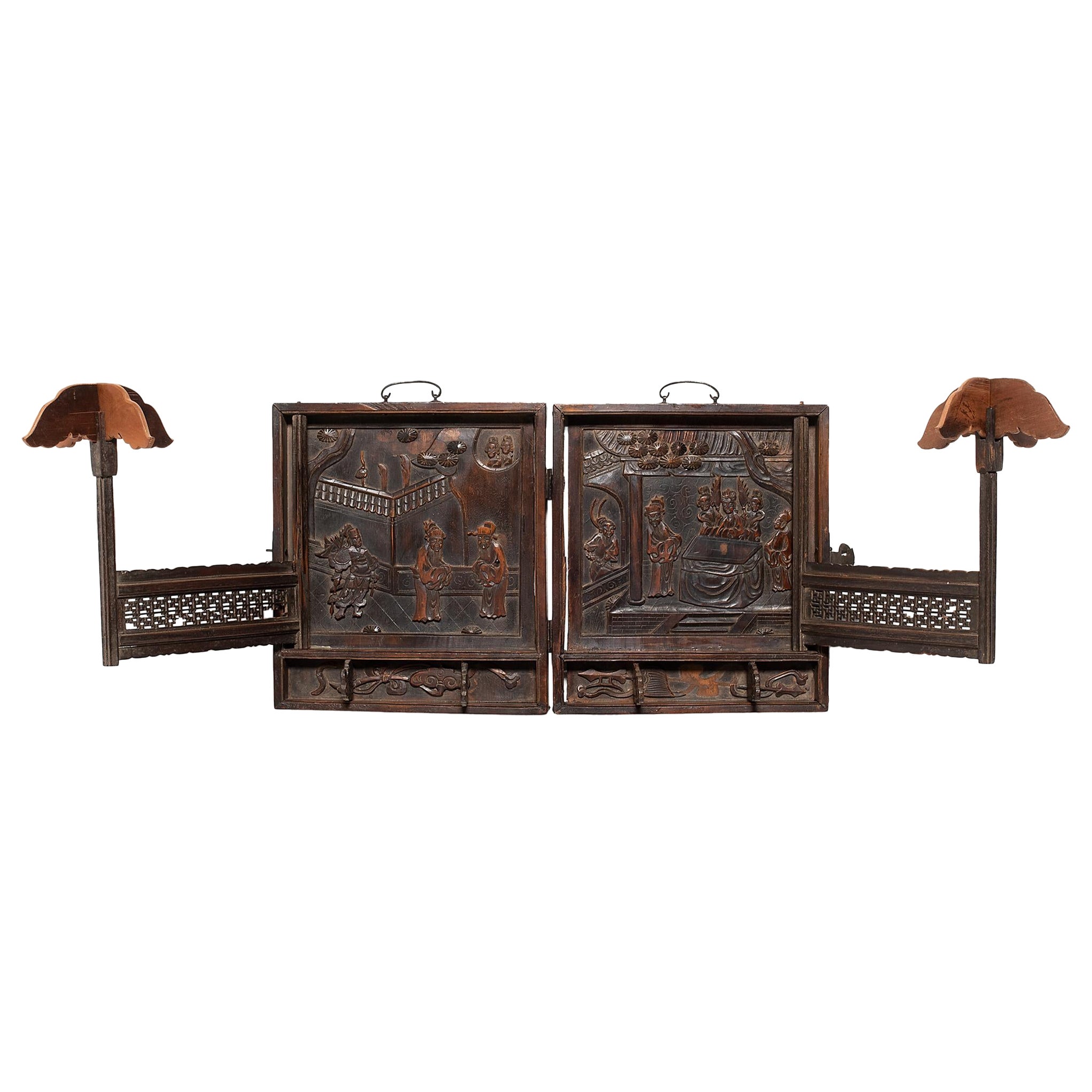 Folding Chinese Traveler's Hat Rack, c. 1850 For Sale