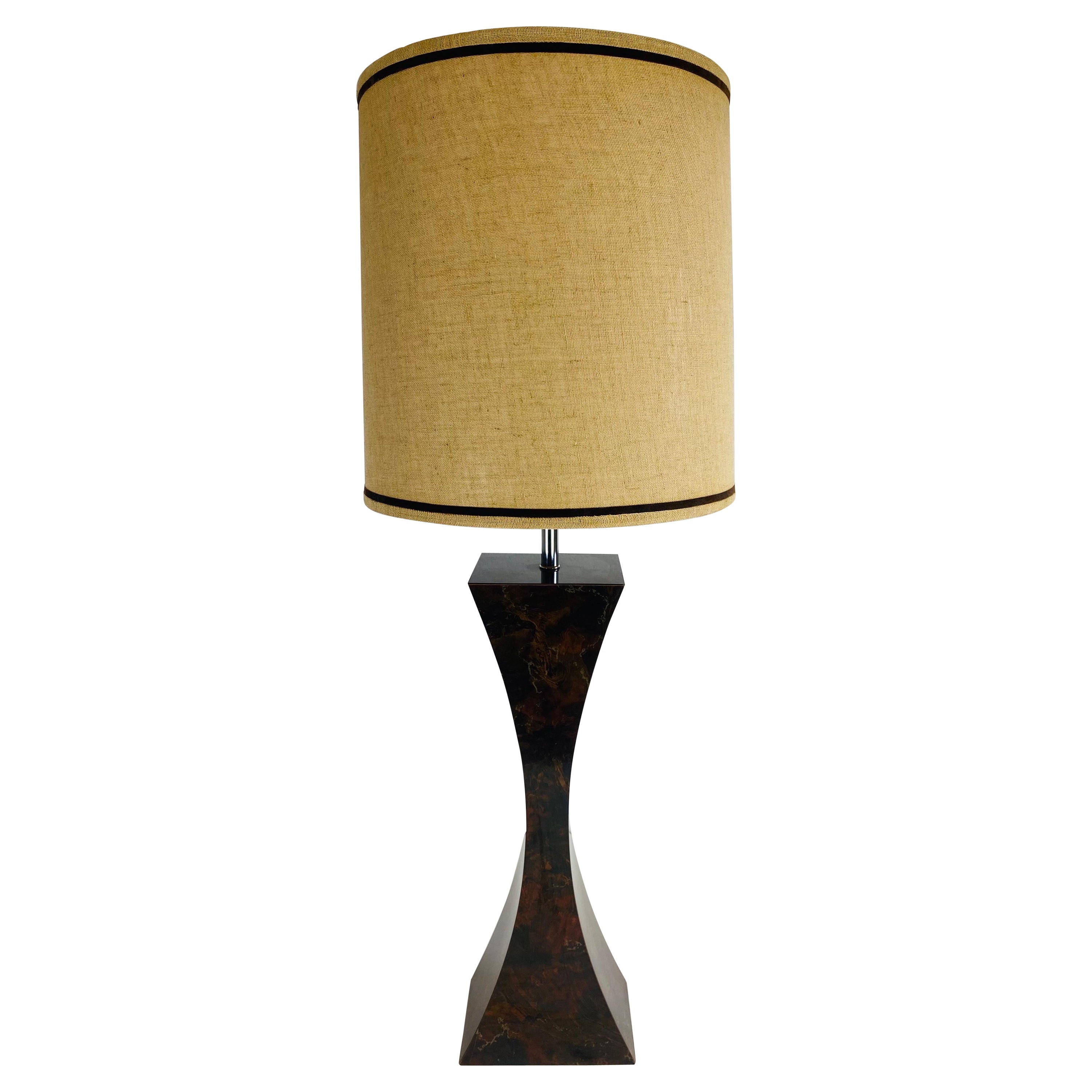 Large mid century modern faux marble table lamp. For Sale