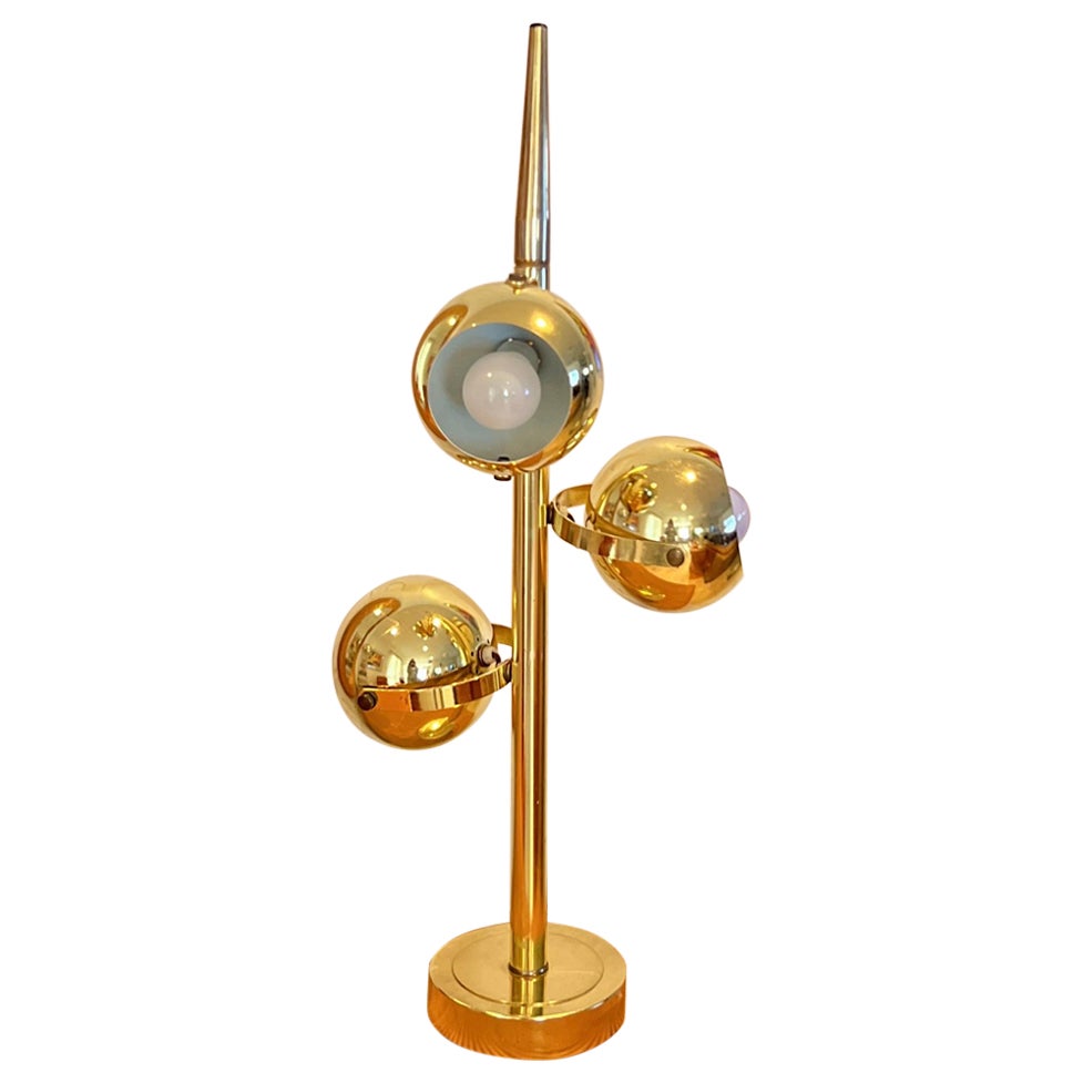 Rare Robert Sonneman style vintage 3 orb brass plated eyeball lamp For Sale