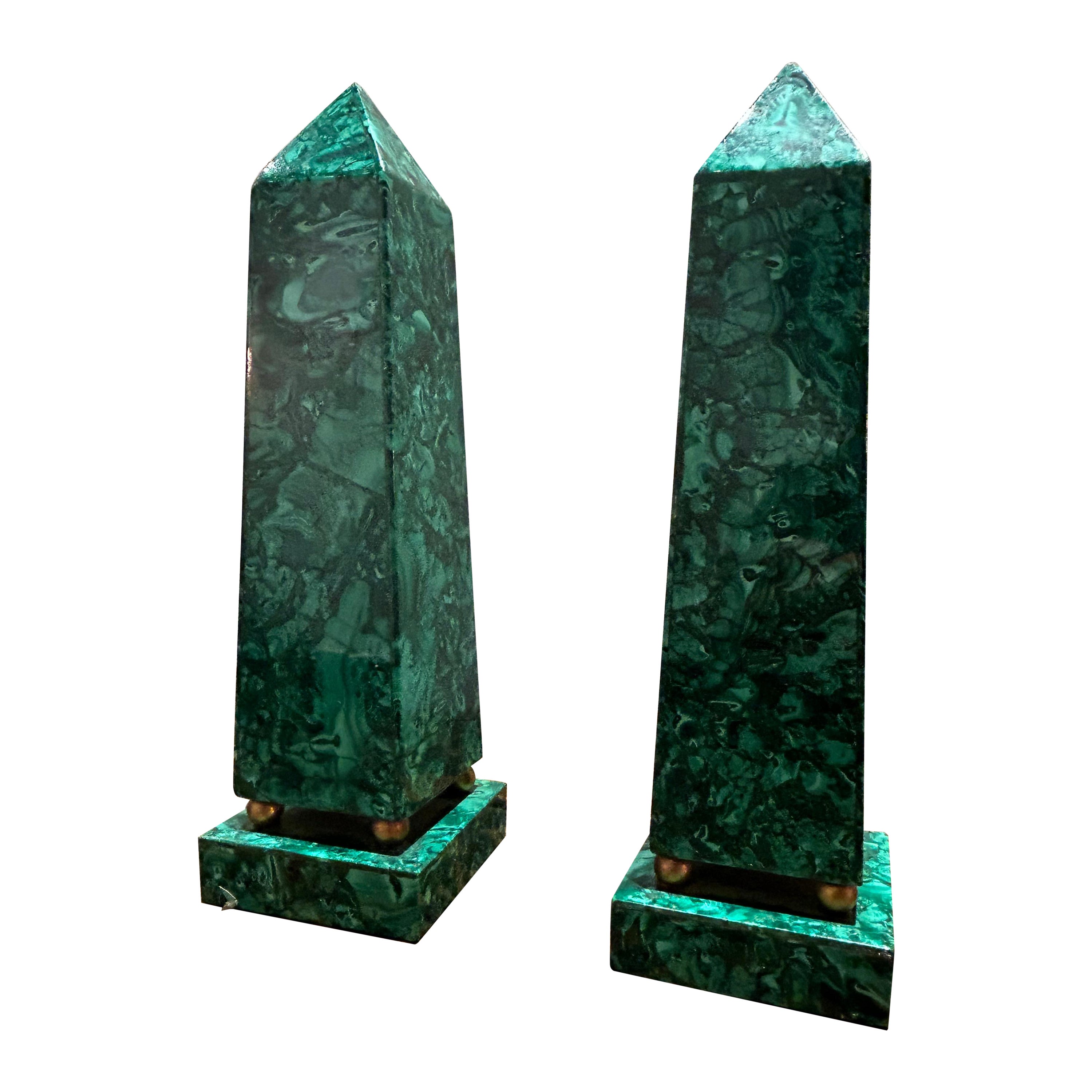 Late 19th Century Pair of Russian Malachite Obelisks For Sale