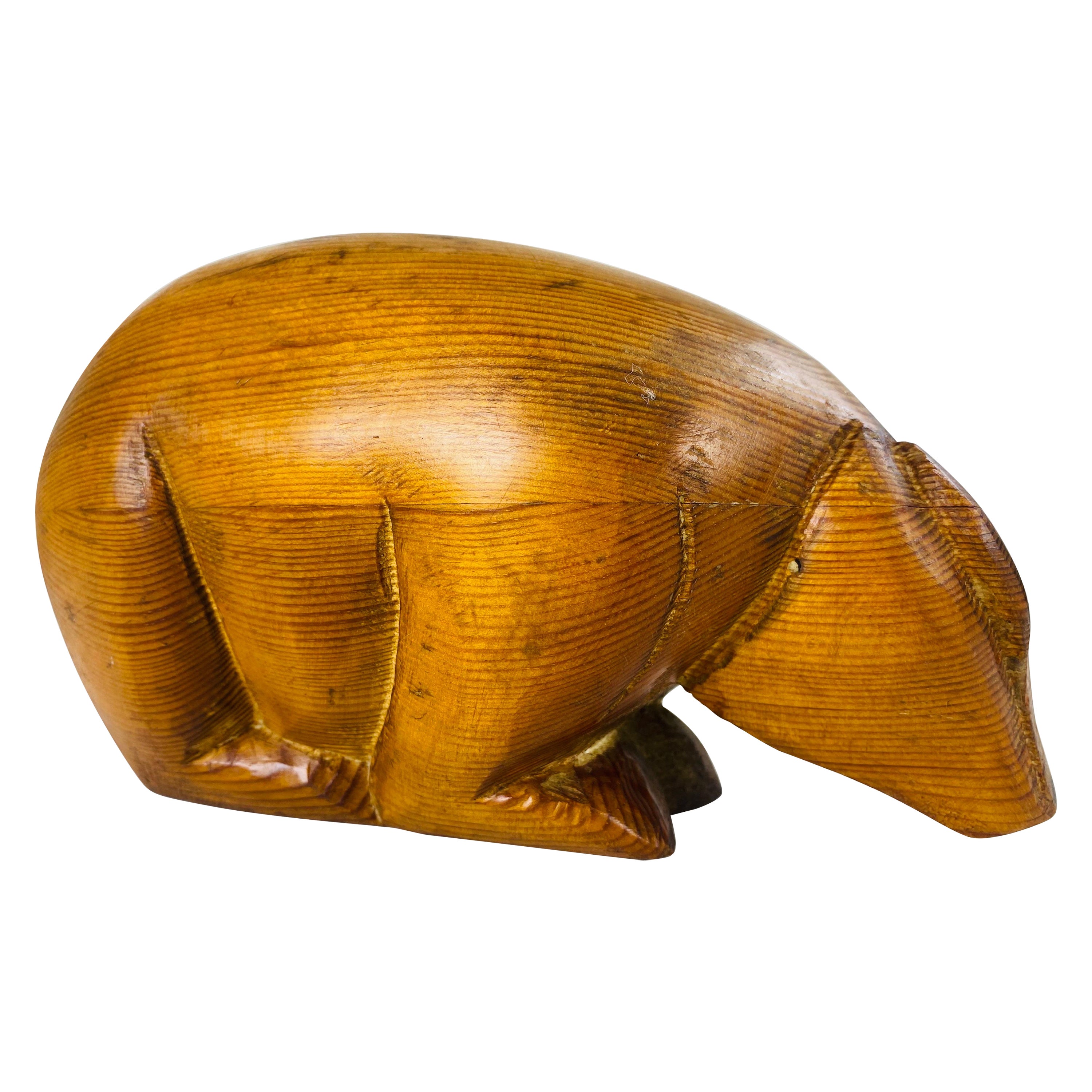 mid century modern hand sculpted solid oak Impressionist bear For Sale