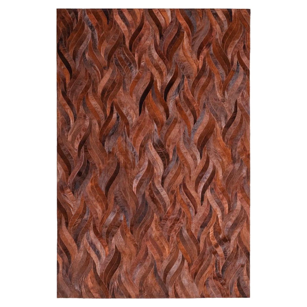 Rust Red Wavy Customizable Cowhide Russet Onda Area Rug XLarge For Sale
