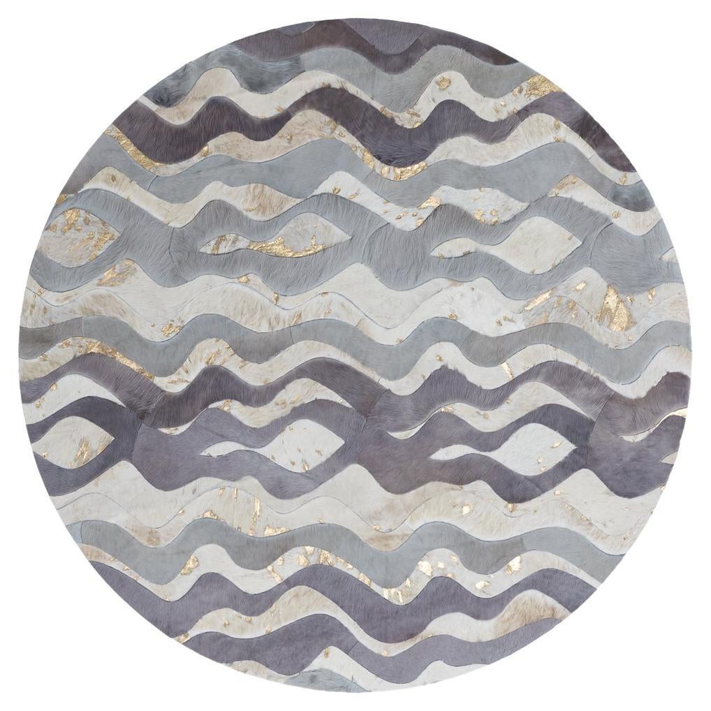 Wavy Pattern Cream Customizable Cowhide Gray Susurro Area Rug Large For Sale