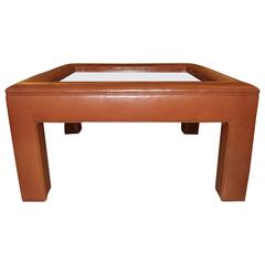 Pretty Leather Wrapped Table with a Glass Insert