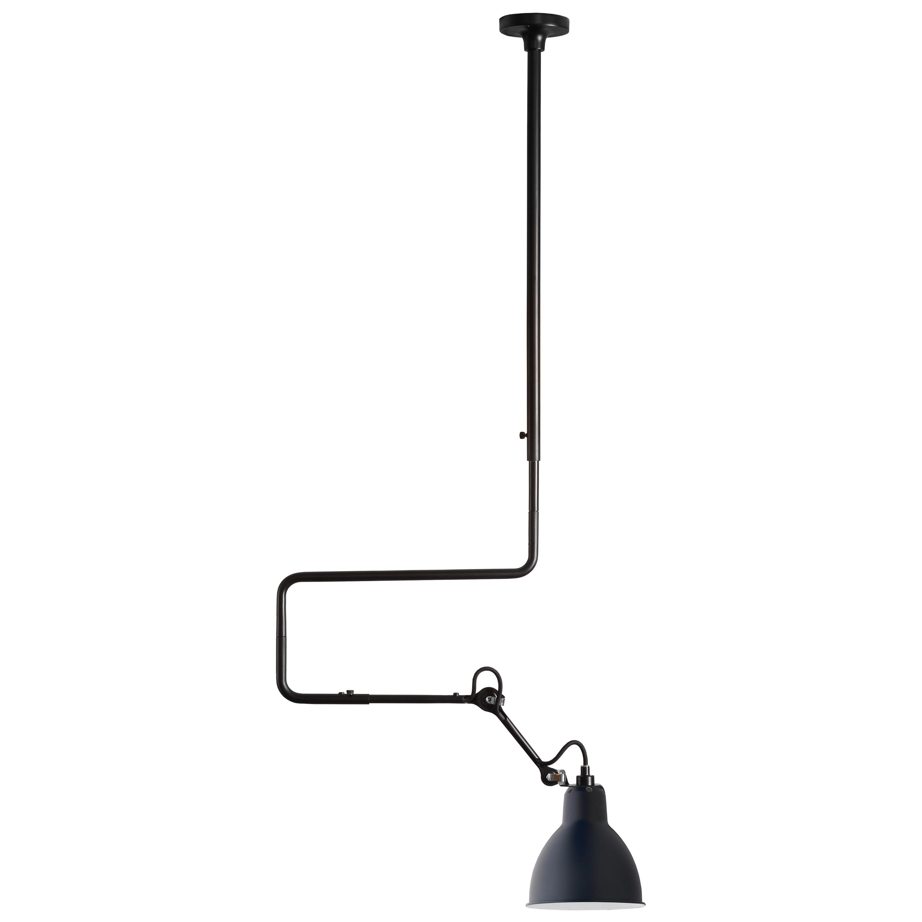 DCW Editions La Lampe Gras N°312 L Pendant Lamp in Black Arm and Blue Shade