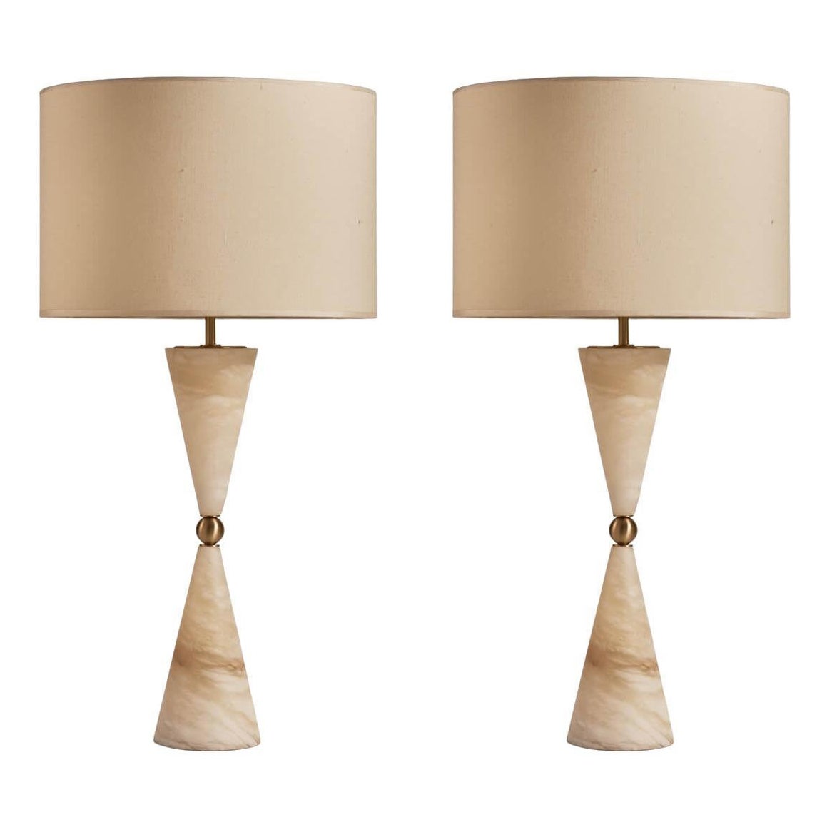 Pair of Elegant Italian Alabaster Table Lamp "Silhouette", Satin Brass For Sale