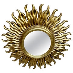 Vintage Mid-Century French Sunburst Mirror in Gold, 1950s