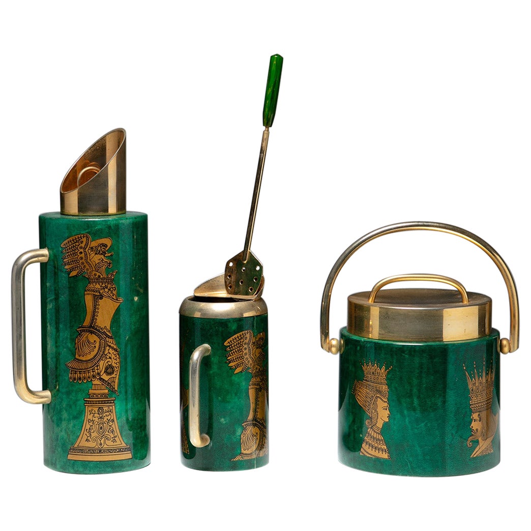 Malachite and Brass Cocktail Set by Aldo Tura for Macabo, Italy, 1960s For Sale