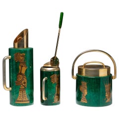 Malachite and Brass Cocktail Set by Aldo Tura for Macabo, Italy, 1960s