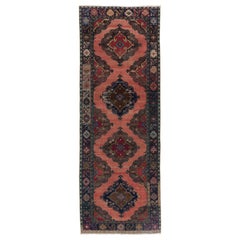 Vintage 4.6x12.6 Ft Mid-Century Turkish Runner Rug for Hallway. Handmade Corridor Carpet