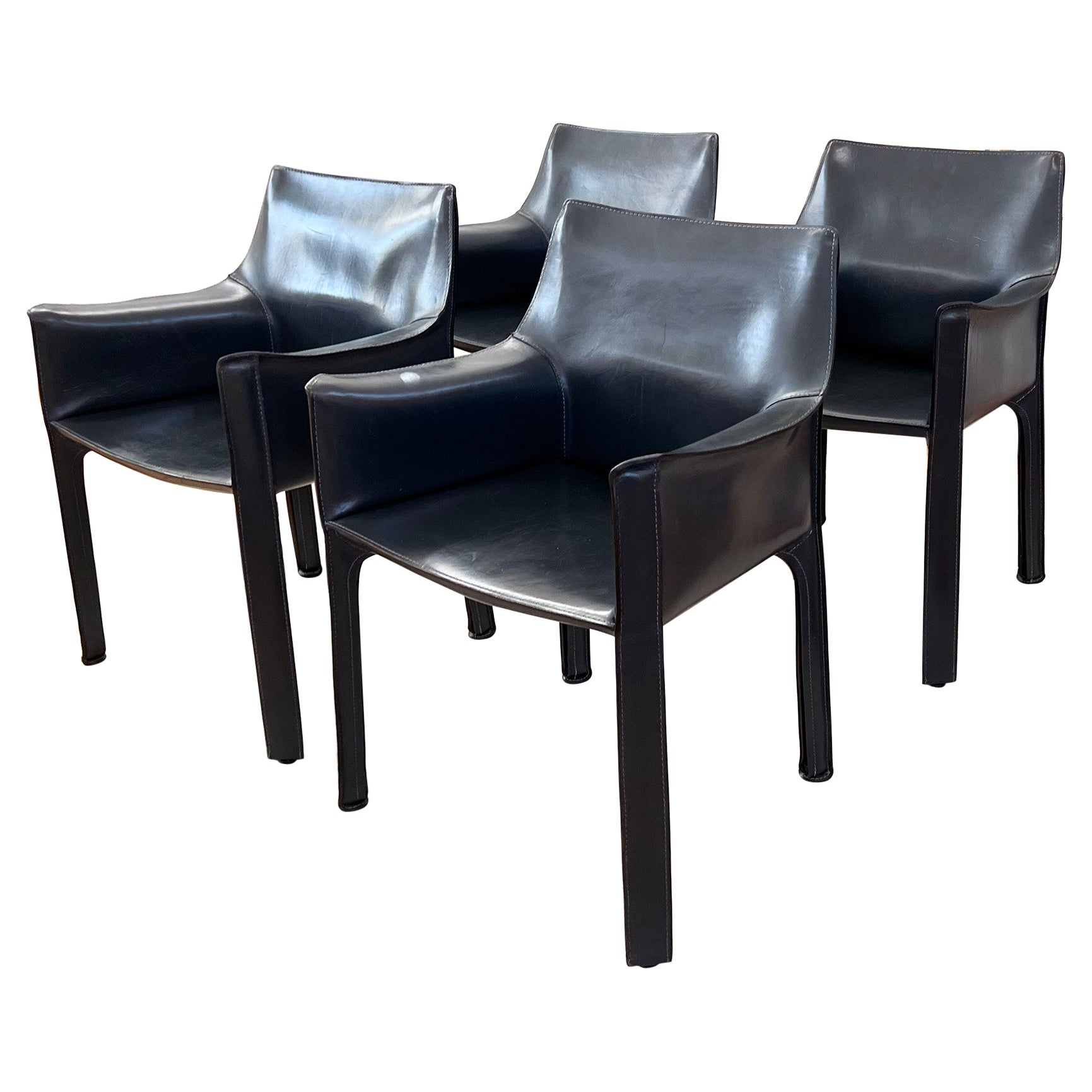 Set of 4 Original 1970s Cab 414 Armchairs by Mario Bellini for Cassina in RARE D