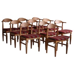 Danish Modern, Set of 10 Dining Chairs in Oak & Wool, Henning Kjærnulf, 1960s