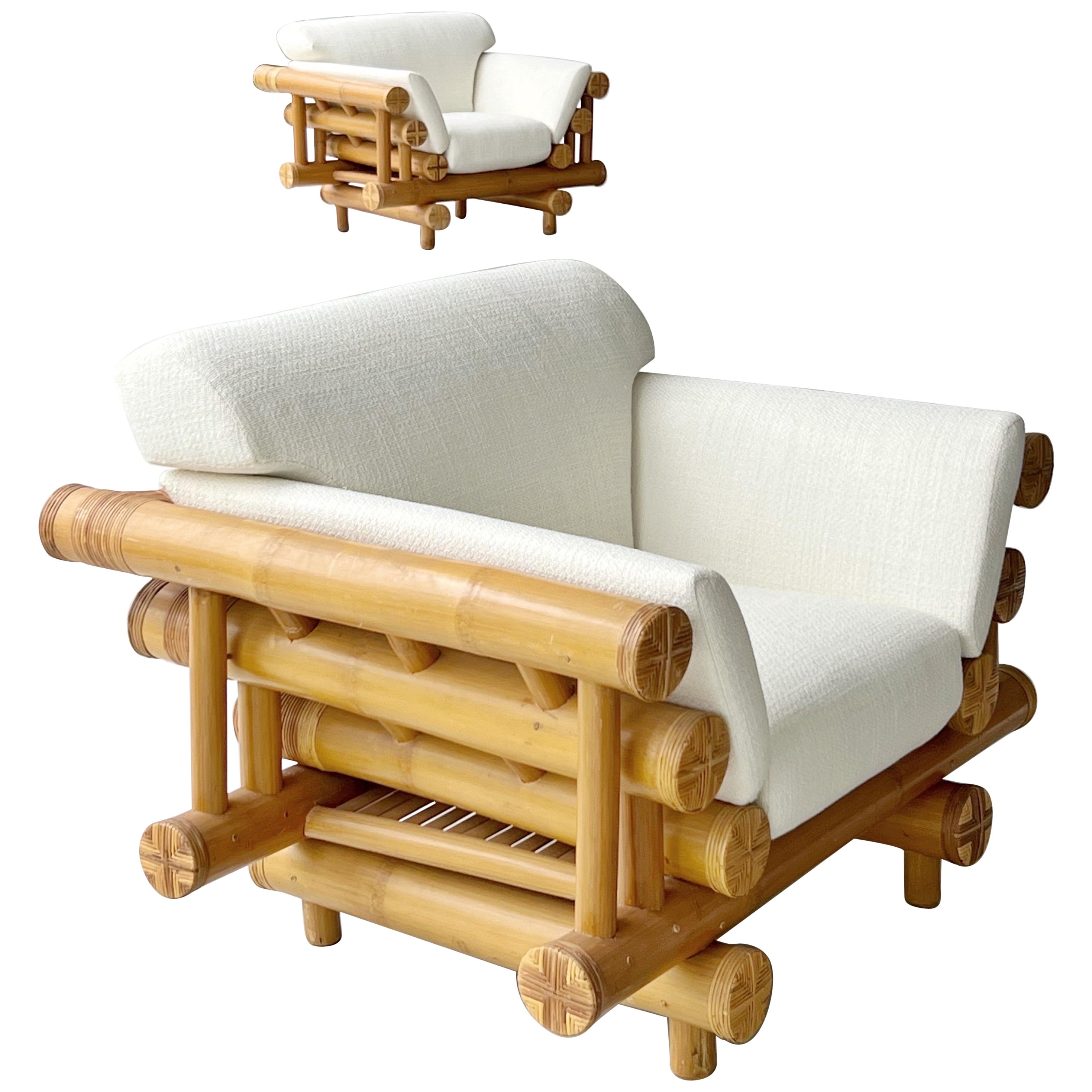 Paire de fauteuils de salon sculpturaux en bambou des années 1970 en vente