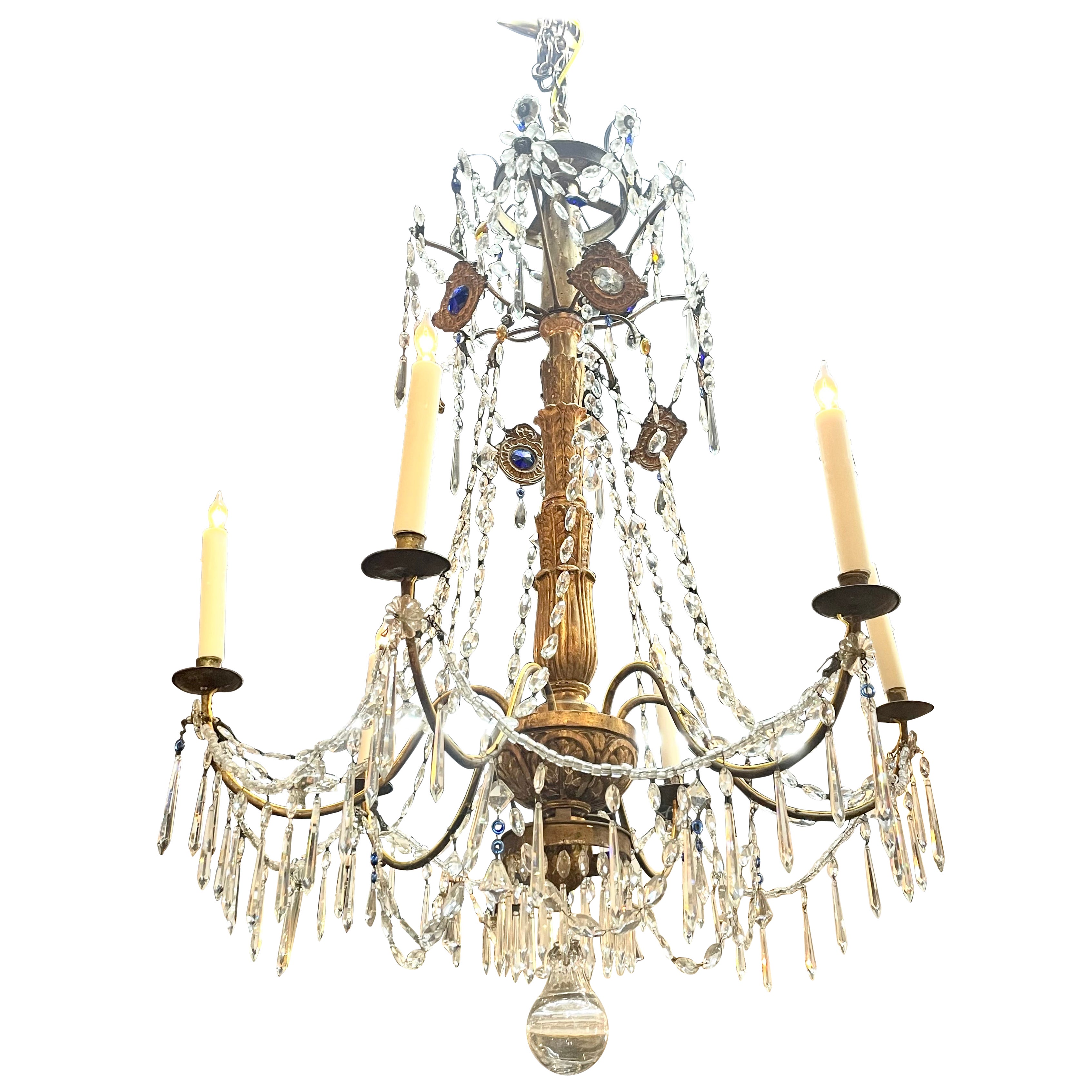 18th Century Italian Giltwood and Crystal Chandelier For Sale