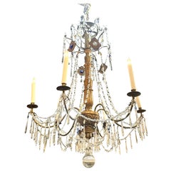 Antique 18th Century Italian Giltwood and Crystal Chandelier