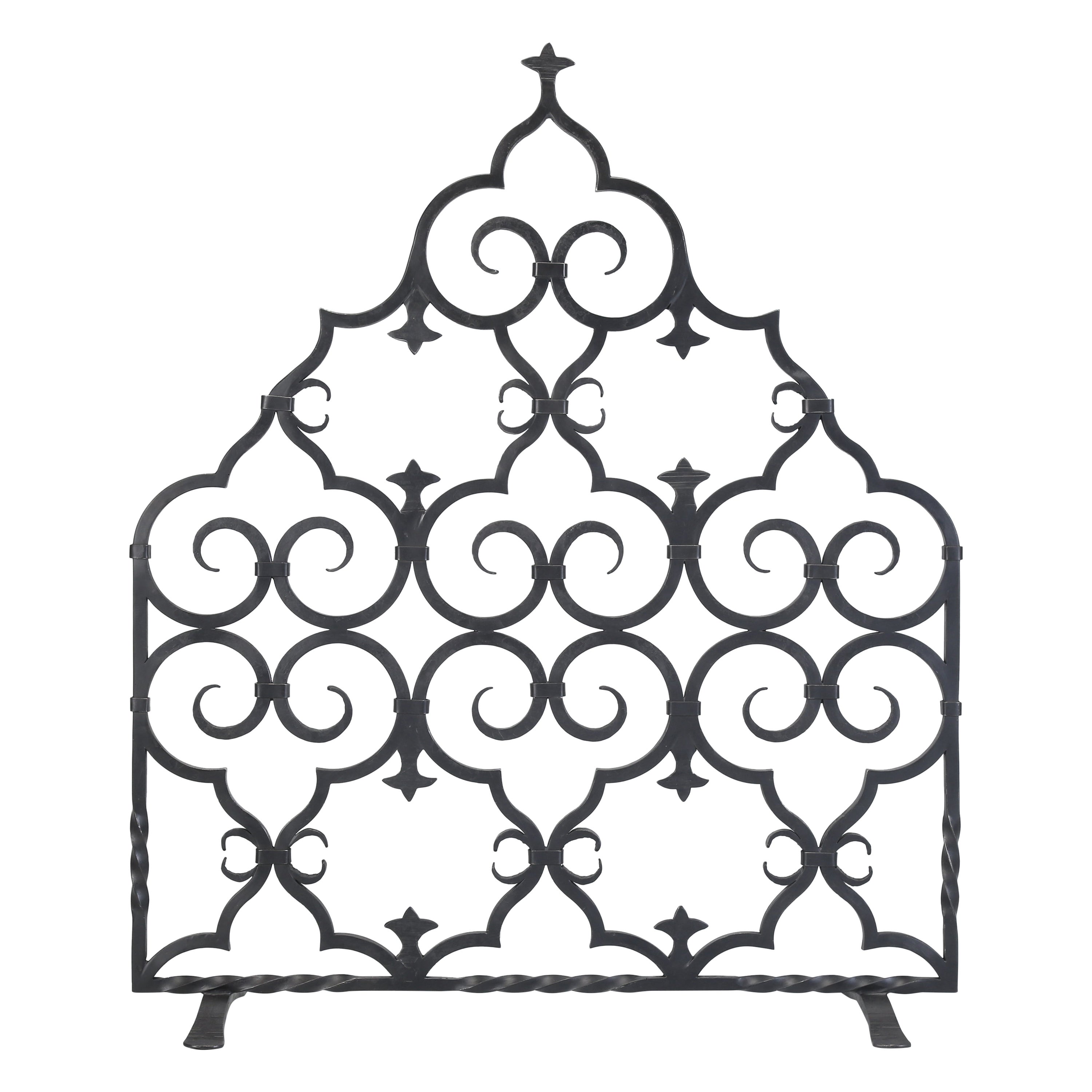 Hand-Wrought Iron Made to Order Old Plank Fireplace Screen Mediterranean Style For Sale