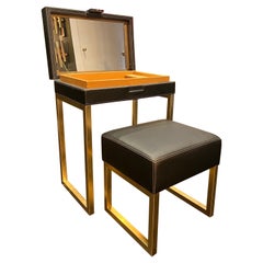 Vanity or jewellery table & stool in hand stitched black leather.